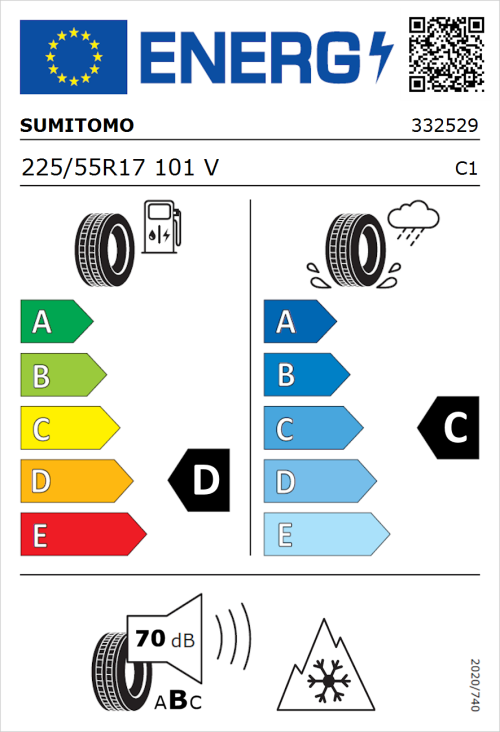 Tyre Label for Sumitomo WT200 225/55R17 101V