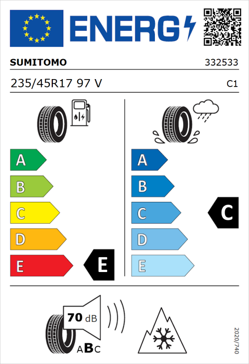 Tyre Label for Sumitomo WT200 235/45R17 97V