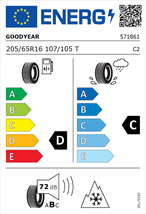 Tyre Label for Goodyear Vector 4Seasons Cargo 205/65R16 107/105T