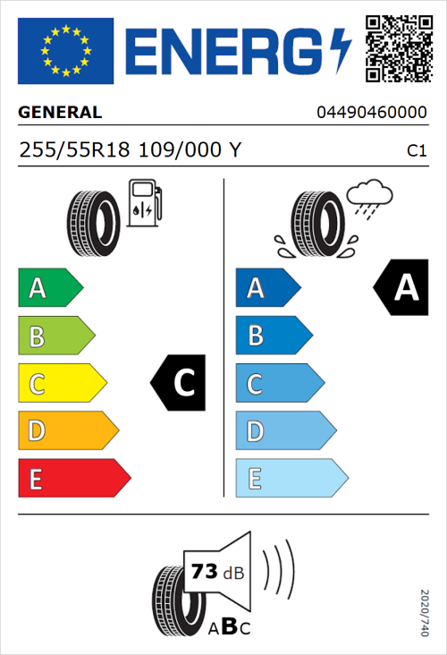 Tyre Label for General Grabber GT Plus 255/55R18 109/000Y
