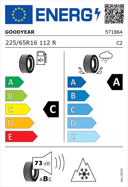 Tyre Label for Goodyear Vector 4Seasons Cargo 225/65R16 112R