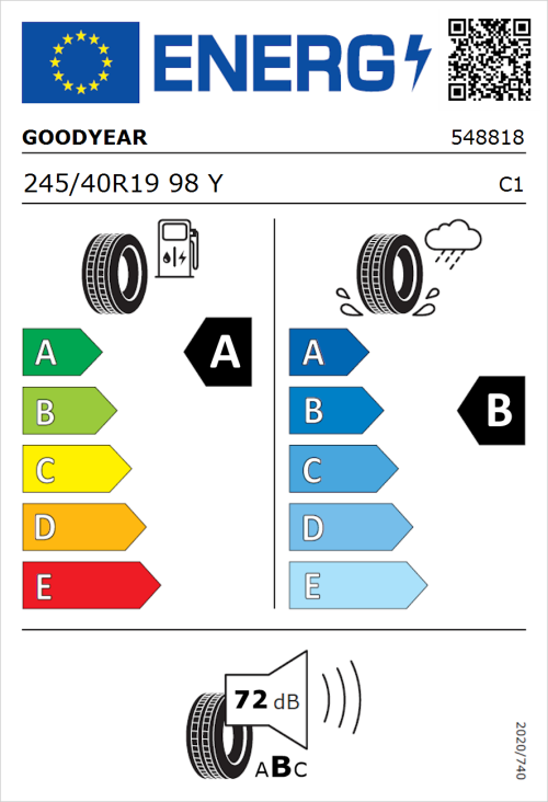 Tyre Label for Goodyear Eagle F1 Asymmetric 3 245/40R19 98Y