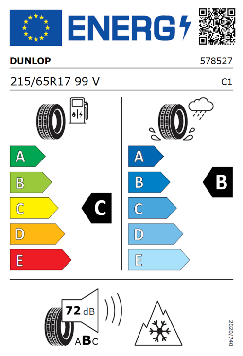 Tyre Label for Dunlop SP Winter Sport 5 SUV 215/65R17 99V