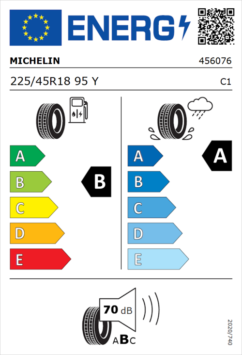 Tyre Label for Michelin Primacy 5 225/45R18 95Y