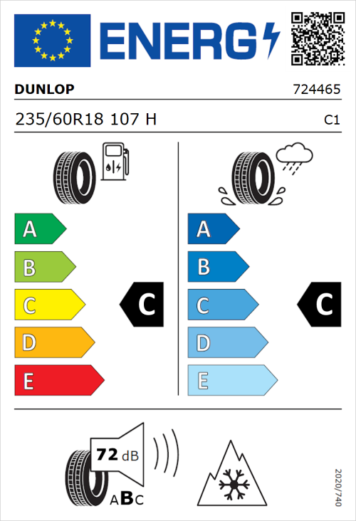 Tyre Label for Dunlop SP Winter Sport 5 SUV 235/60R18 107H