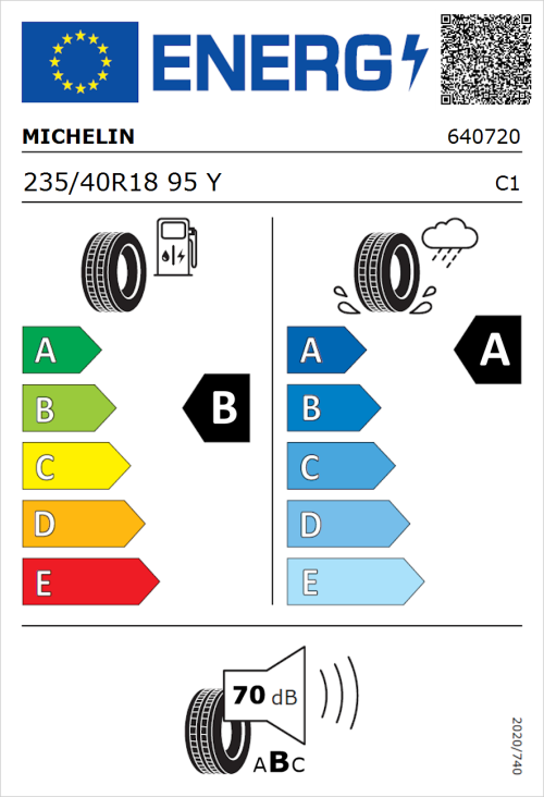 Tyre Label for Michelin Primacy 5 235/40R18 95Y