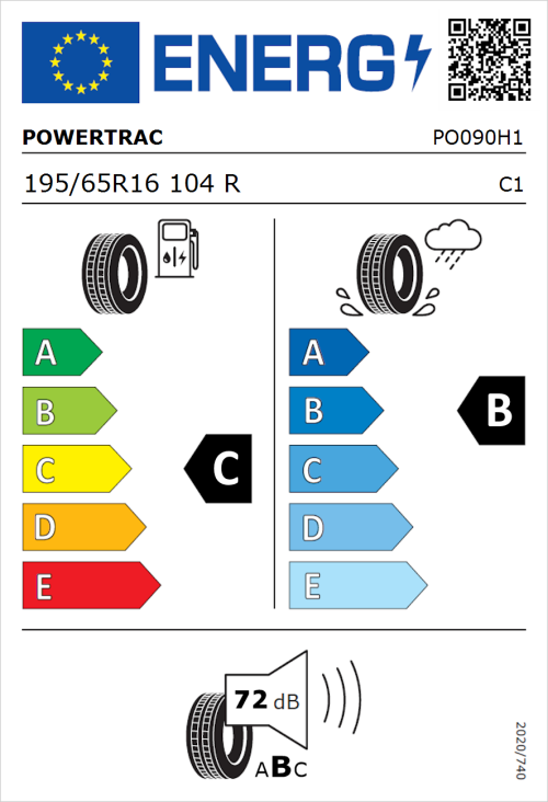 Tyre Label for Powertrac Van Tour 195/65R16 104R