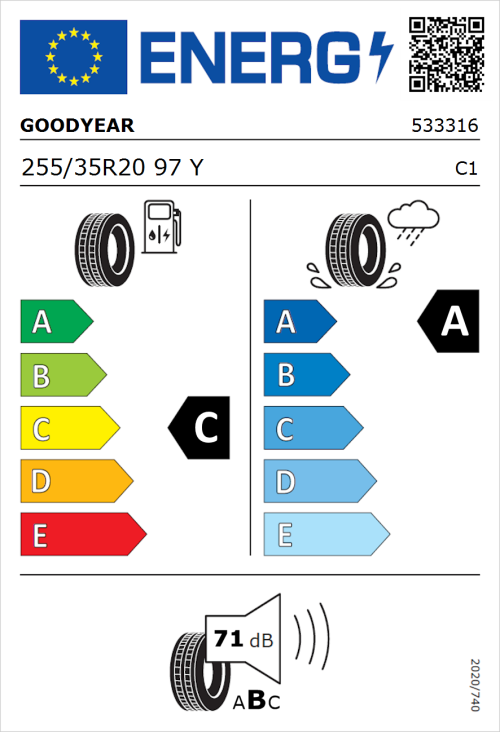 Tyre Label for Goodyear Eagle F1 Asymmetric 3 255/35R20 97Y