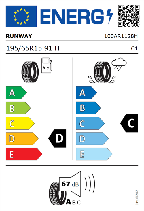 Tyre Label for Runway Enduro HP 195/65R15 91H